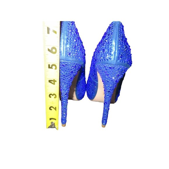 Lauren Lorraine Cobalt Blue Rhinestone Embellished Leather Stilettos Pumps sz 9 - Picture 4 of 13
